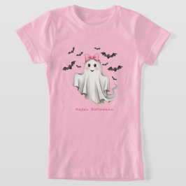 Rosa Friendly Girl Ghost med Fladdermus Flygande T Shirt