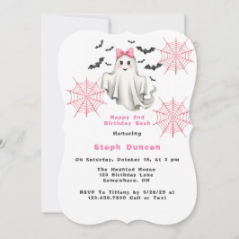 Rosa Friendly Girl Ghost med Fladdermus Födelsedag Inbjudningar