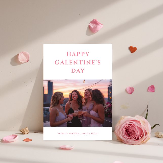 Rosa Friends Forever Girly Galentines Day Foto Julkort (Skapare uppladdad)