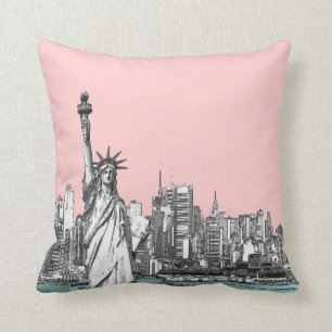 Rosa frihetsgudinnanNew York dekorativ kudde
