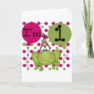 Rosa Frog 1:a födelsedag Tshirts och gåvor Kort