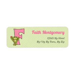 Rosa Frog Monogram Brev F Kids Adress Returadress Etikett