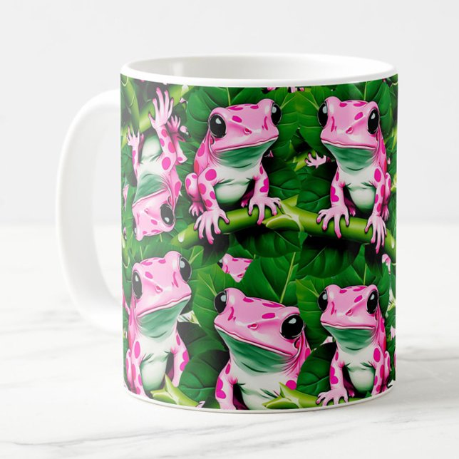 Rosa Frog på Grönt Löv Mönster design Kaffemugg (Skapare uppladdad)