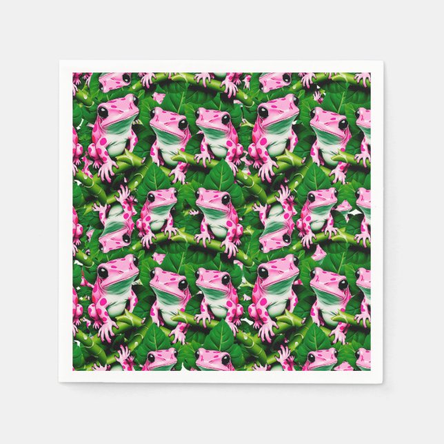 Rosa Frog på Grönt Löv Mönster design Pappersservett (Framsidan)