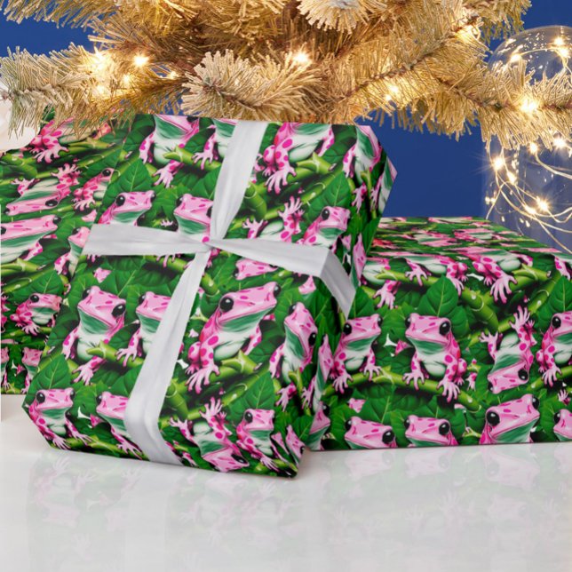 Rosa Frog på Grönt Löv Mönster design Presentpapper (Skapare uppladdad)