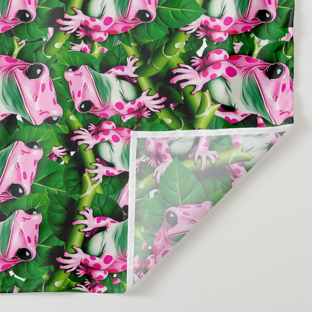 Rosa Frog på Grönt Löv Mönster design Tyg (Skapare uppladdad)