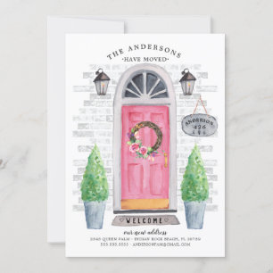Rosa Front Door Flytta Notice Inbjudningar