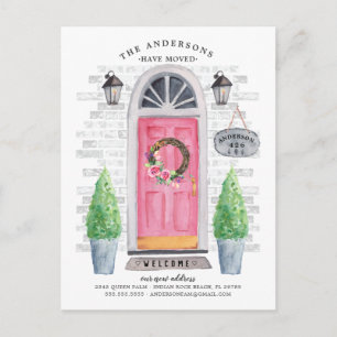 Rosa Front Door Flytta Notice Meddelande Vykort