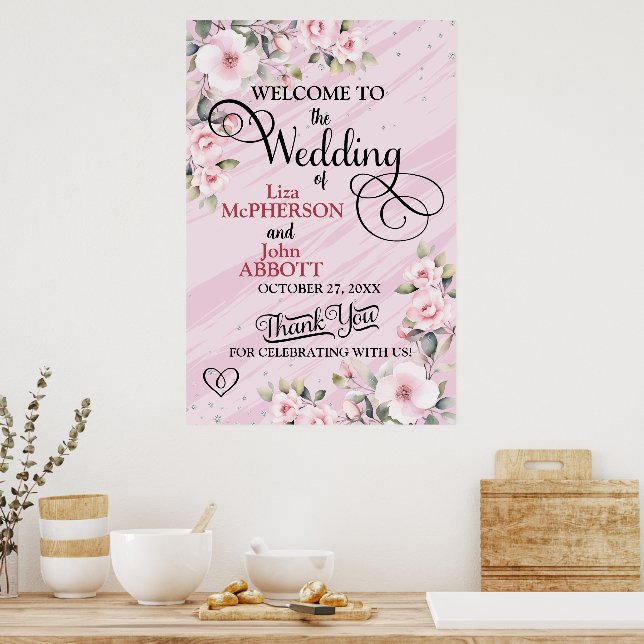 Rosa Frostad Hibiskus Bröllopsvälkomst Poster (Kök)