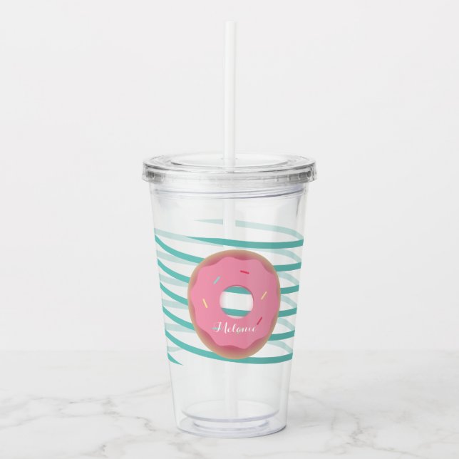 Rosa frostade munkband monogram take away mugg (Framsida)