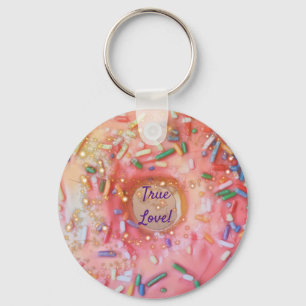 Rosa Frostat Rainbow Sprinkles Donut Kärlek Nyckelring