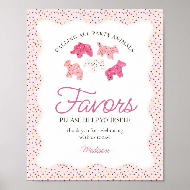 Rosa Frosted Animal Cookies Sprinkle-favoritskylt Poster (Framsidan)