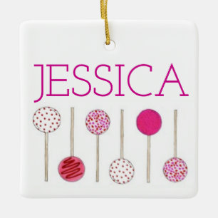 Rosa Frosted Cake Pops Baker Foodie Julgransprydnad Keramik