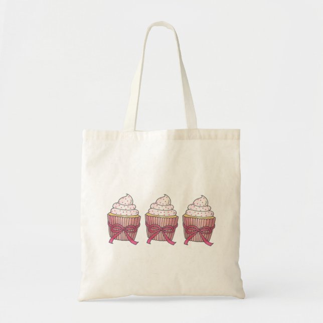 Rosa Frosted Cupaka Muffinss Dessert Tote Bag Tygkasse (Framsidan)