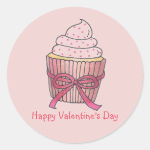 Rosa Frosted Cupkaka Valentindagen Muffins Kärlek Runt Klistermärke