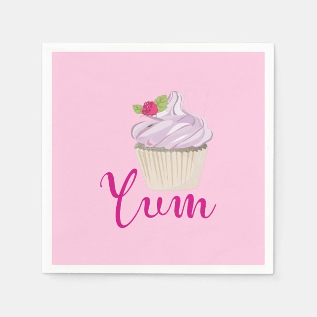 Rosa Frosted Cuptårta Yum! Pappersservett (Framsidan)
