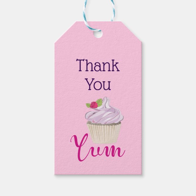 Rosa Frosted Cuptårta Yum! Tack Presentetikett (Framsidan)