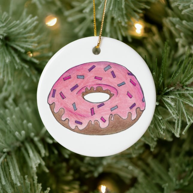 Rosa Frosted Donut Doughnut Sprinkles Junk Food Julgransprydnad Keramik (Träd)
