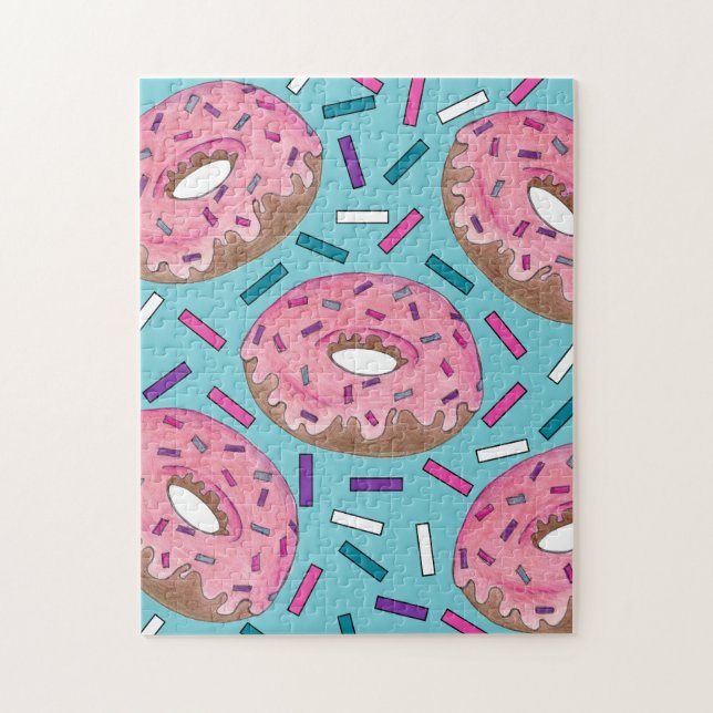 Rosa Frosted Donut Doughnut Sprinkles Junk Food Pussel (Vertikal)