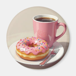 Rosa Frosted Donut och Coffee Magnet