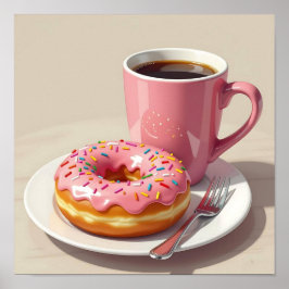 Rosa Frosted Donut och Coffee Poster