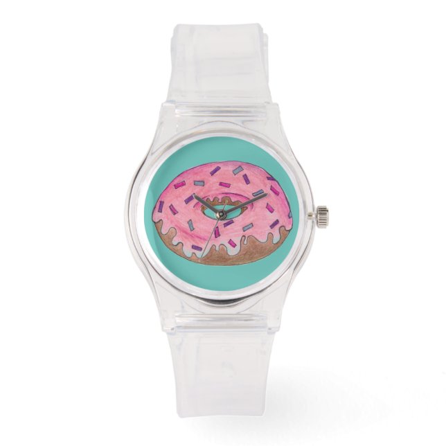 Rosa Frosted Donut Sprinkles Doughnut Junk Food Armbandsur (Framsida)