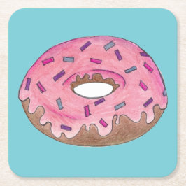 Rosa Frosted Donut Sprinkles Doughnut Junk Food Underlägg Papper Kvadrat