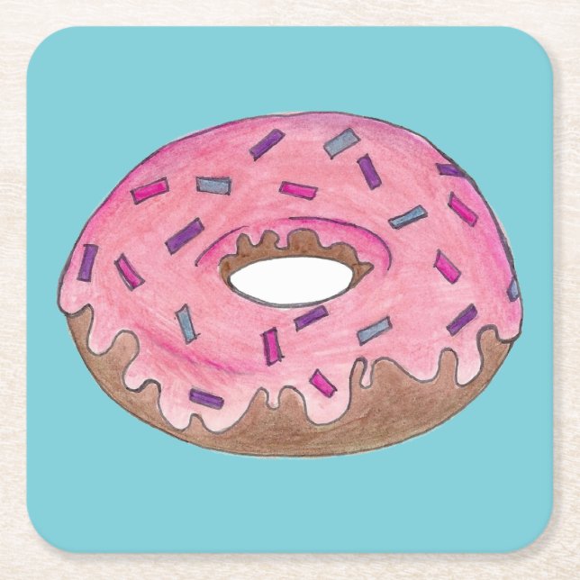 Rosa Frosted Donut Sprinkles Doughnut Junk Food Underlägg Papper Kvadrat (Framsidan)
