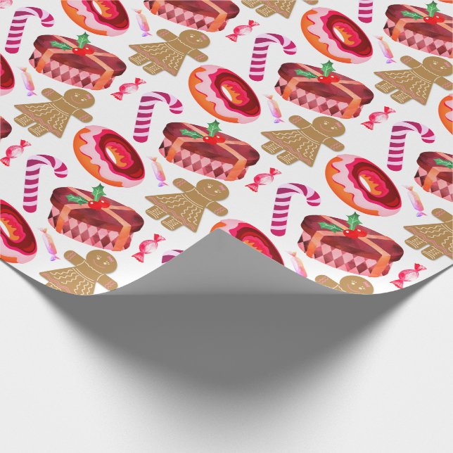 Rosa Frosted Donuts Gingerbröd Girls Polkagrisar Presentpapper (Hörn)