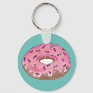 Rosa Frosted Foodie Donut Doughnut w/ Sprinkles Nyckelring