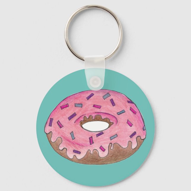 Rosa Frosted Foodie Donut Doughnut w/ Sprinkles Nyckelring (Framsida)