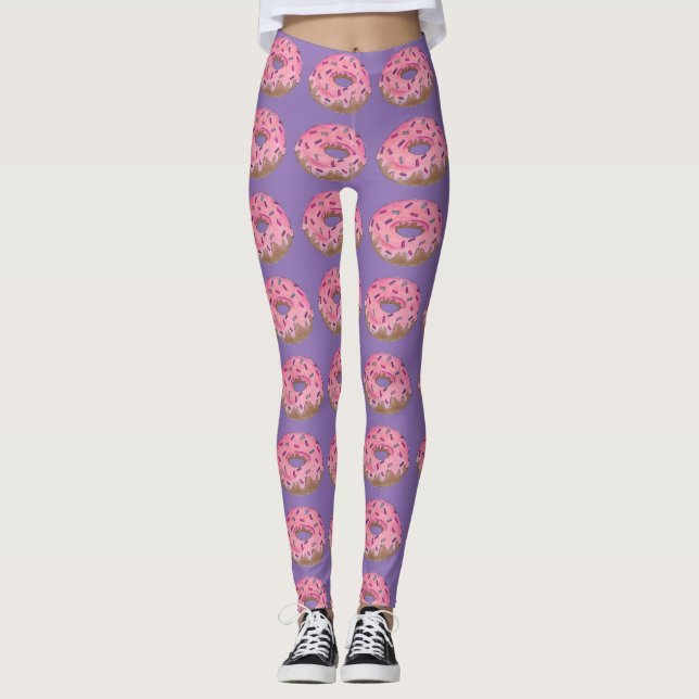 Rosa Frosted Sprinkles Donut Doughnut Junk Food Leggings (Framsida)