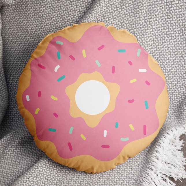Rosa Frosted Sprinkles Doughnut Rund Kudde (Skapare uppladdad)