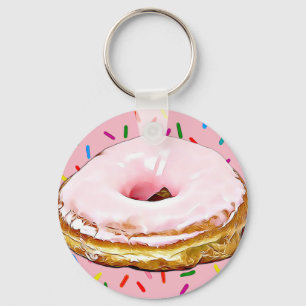 Rosa Frosted Strawberry Doughnut Nyckelring