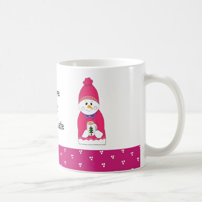 Rosa frostig snöman med varm choklad kaffemugg (Höger)