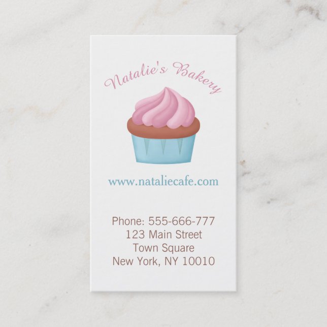 Rosa Frosting Cupcake Patisserie Akvarell Visitkort (Framsida)