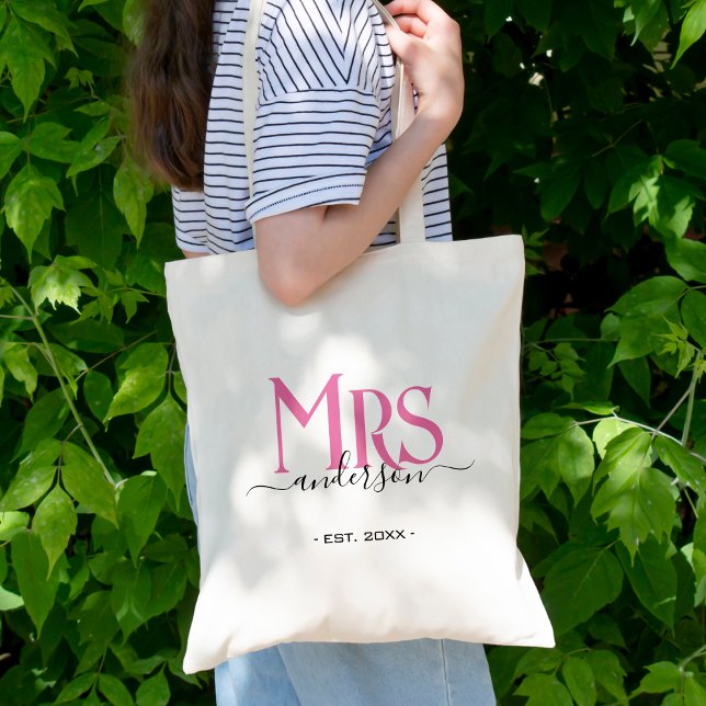 Rosa fru brud fru bröllop bröllopsdusch tygkasse (Pink Wife Bride Mrs Wedding Bridal Shower Tote Bag
)