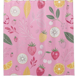 Rosa Frukt & Blommigt Shower Curtain - Cute Strawb