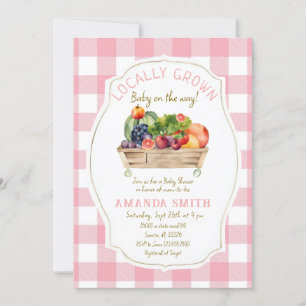 Rosa Frukt Veggies Gingham Baby Shower Inbjudningar