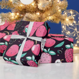 Rosa frukts, svart dekor presentpapper