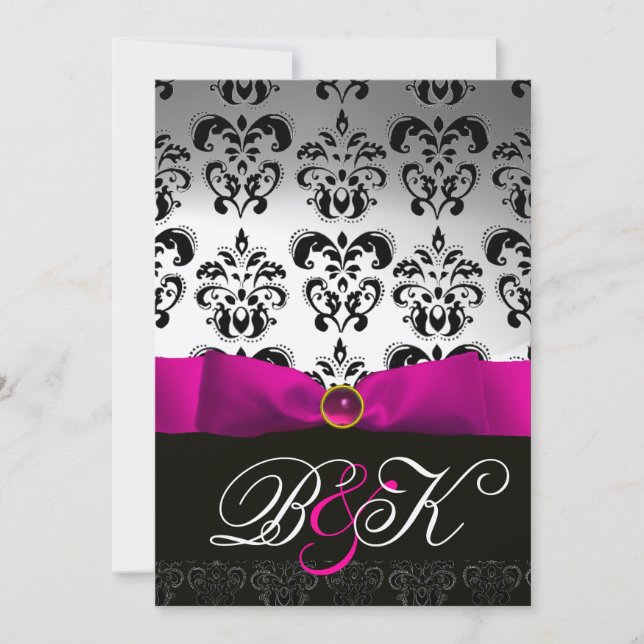 ROSA FUCHSIA BAND VIT SVART  DAMASK MONOGRAM INBJUDNINGAR (Framsida)
