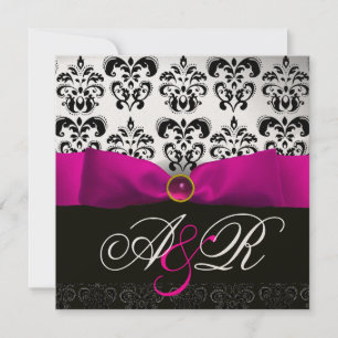 ROSA FUCHSIA BAND VIT SVART DAMASK MONOGRAM INBJUDNINGAR