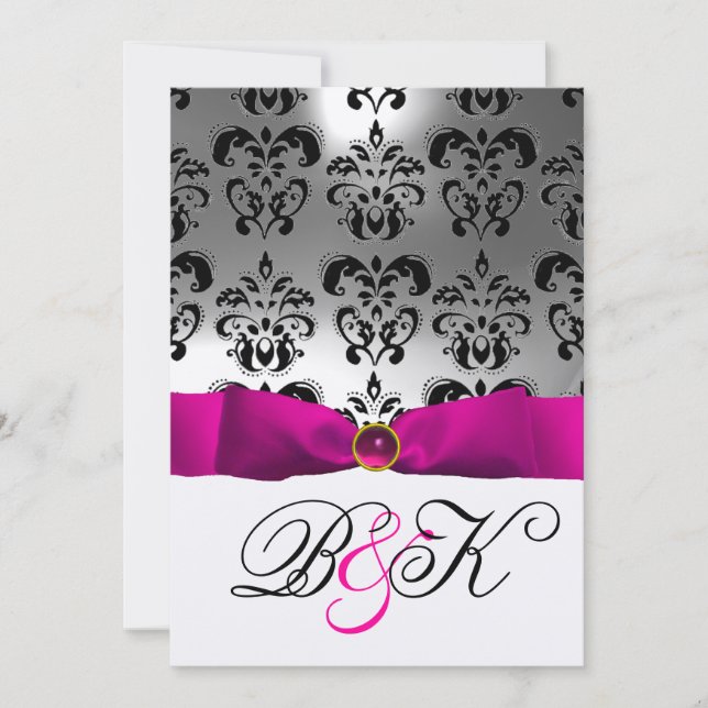 ROSA FUCHSIA BAND VIT SVART  DAMASK MONOGRAM INBJUDNINGAR (Framsida)