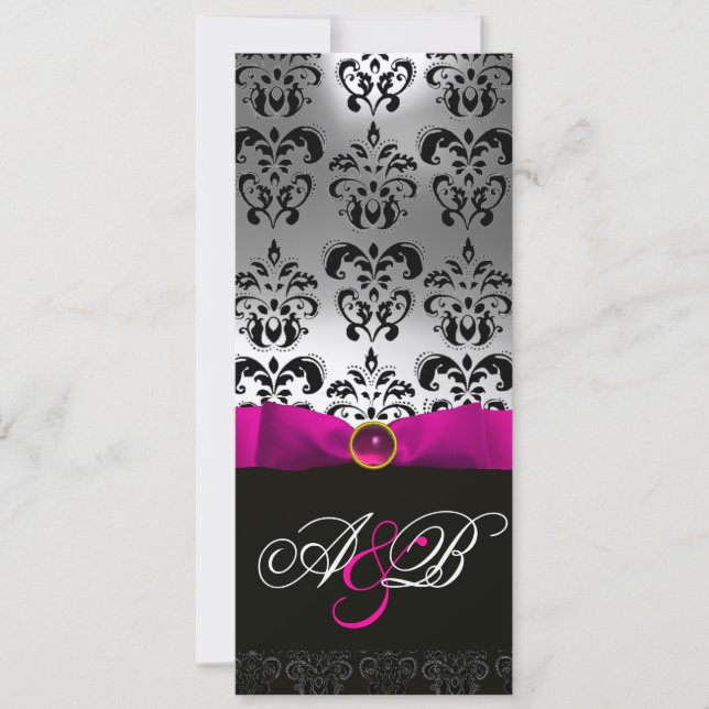 ROSA FUCHSIA BAND VIT SVART DAMAST MONOGRAM INBJUDNINGAR (Framsida)