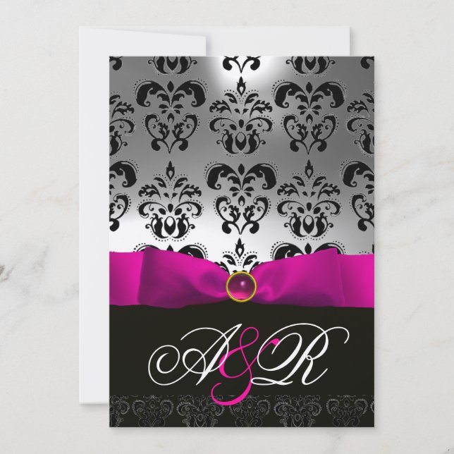 ROSA FUCHSIA BAND VIT SVART  DAMASTSK MONOGRAM INBJUDNINGAR (Framsida)