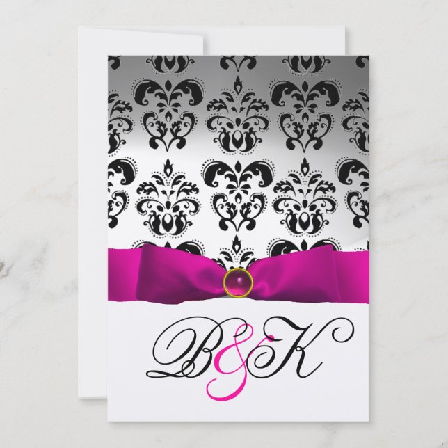 ROSA FUCHSIA BAND VITT SVART  DAMASK MONOGRAM INBJUDNINGAR (Framsida)