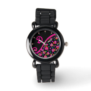 ROSA FUCHSIA BLACK ABSTRAKT DECO MONOGRAM ARMBANDSUR