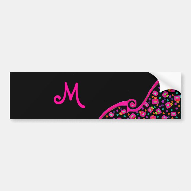 ROSA FUCHSIA BLACK ABSTRAKT DECO MONOGRAM BILDEKAL (Framsidan)