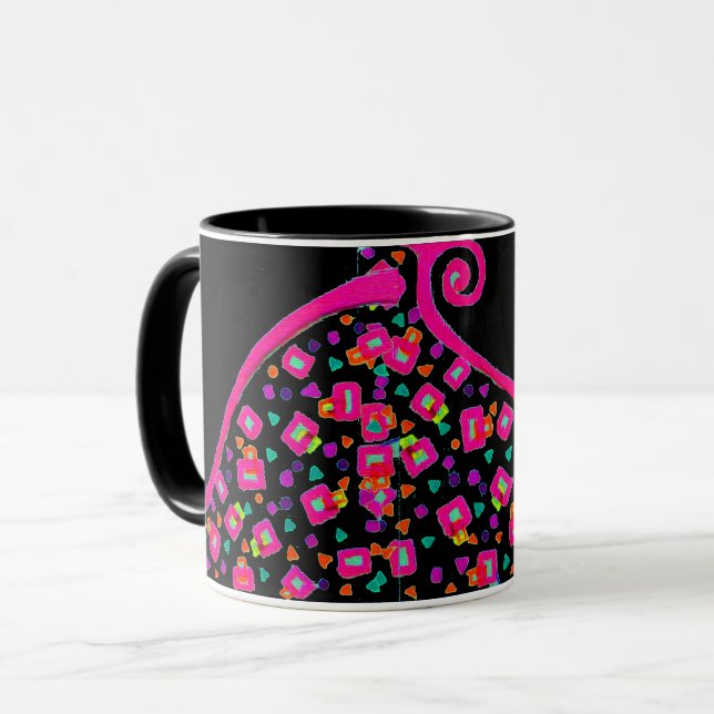 ROSA FUCHSIA BLACK ABSTRAKT DECO MONOGRAM MUGG (Framsida vänster)
