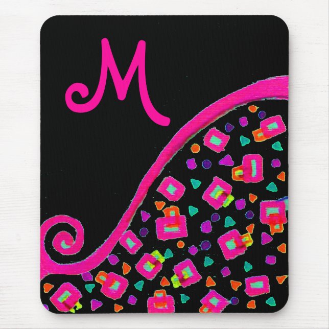 ROSA FUCHSIA BLACK ABSTRAKT DECO MONOGRAM MUSMATTA (Framsidan)